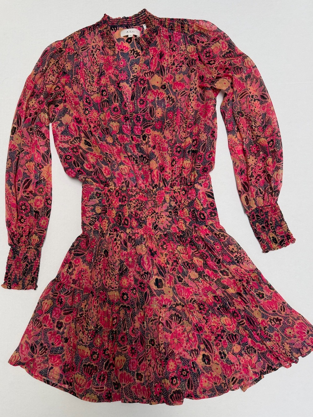 A.L.C. Pink and Navy with gold details and ruching size 4